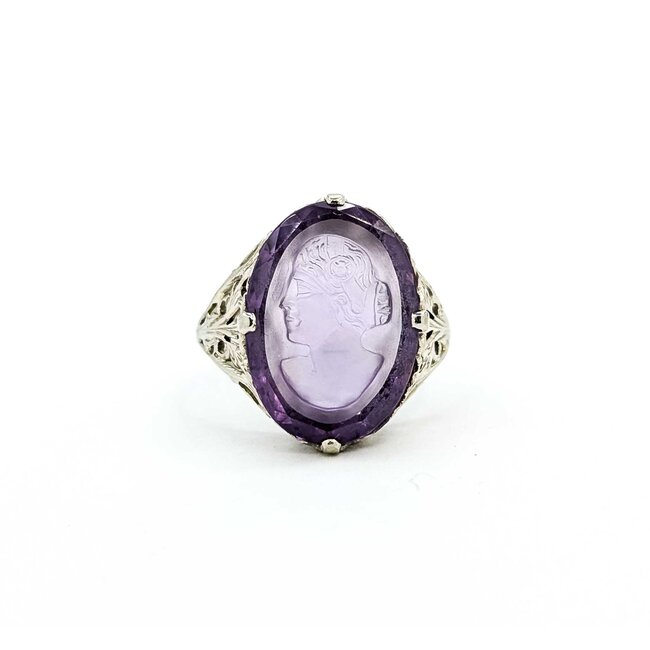 Ring Art Deco Carved Amethyst 14kw Sz6.5 5.3g 225070150