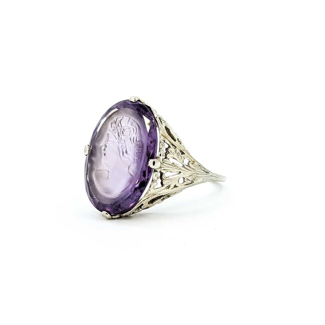 Ring Art Deco Carved Amethyst 14kw Sz6.5 5.3g 225070150