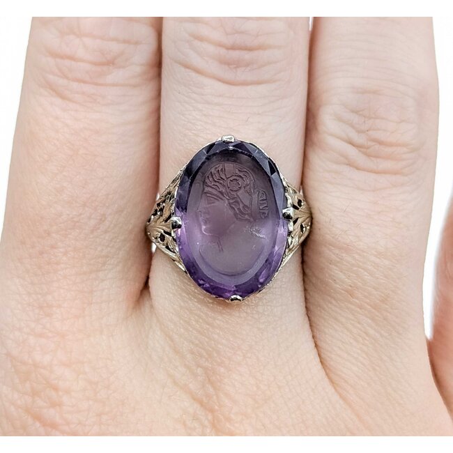Ring Art Deco Carved Amethyst 14kw Sz6.5 5.3g 225070150