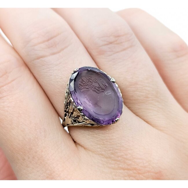 Ring Art Deco Carved Amethyst 14kw Sz6.5 5.3g 225070150