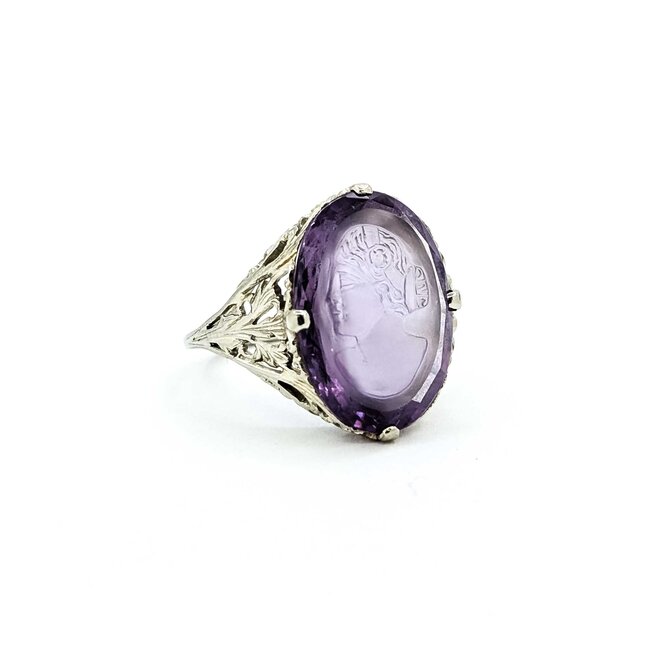 Ring Art Deco Carved Amethyst 14kw Sz6.5 5.3g 225070150