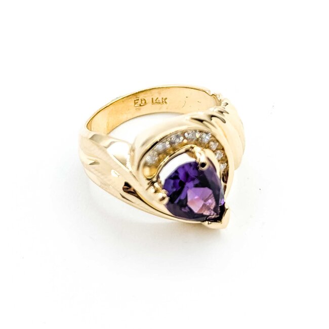 Ring Swirl .20ctw Round Diamonds 1.70ct Amethyst 14ky Sz6 8.2g 225070110