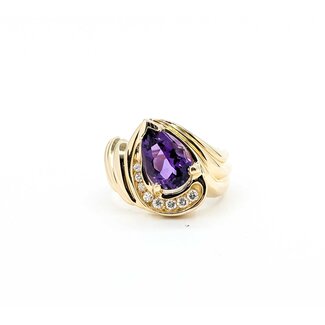 Ring Swirl .20ctw Round Diamonds 1.70ct Amethyst 14ky Sz6 8.2g 225070110