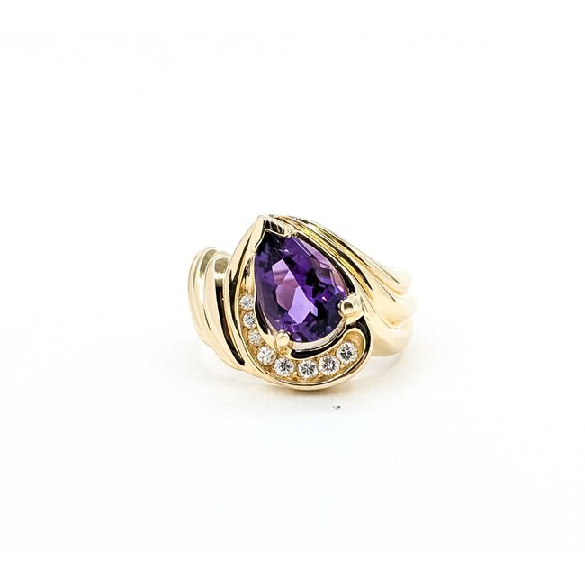 Ring Swirl .20ctw Round Diamonds 1.70ct Amethyst 14ky Sz6 8.2g 225070110