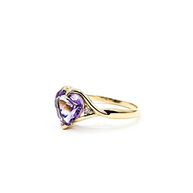 Ring Heart .01ctw Round Diamonds 1.50ct Amethyst 14ky Sz6.5 2.3g 225070109