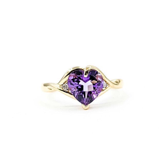 Ring Heart .01ctw Round Diamonds 1.50ct Amethyst 14ky Sz6.5 2.3g 225070109