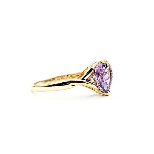 Ring Heart .01ctw Round Diamonds 1.50ct Amethyst 14ky Sz6.5 2.3g 225070109