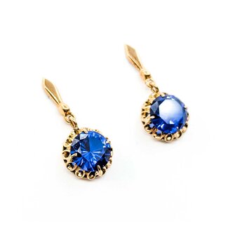 Earrings Dangle Vintage 9.5mm Synthetic Sapphire 14ky 27x12mm 4.5g 225070115