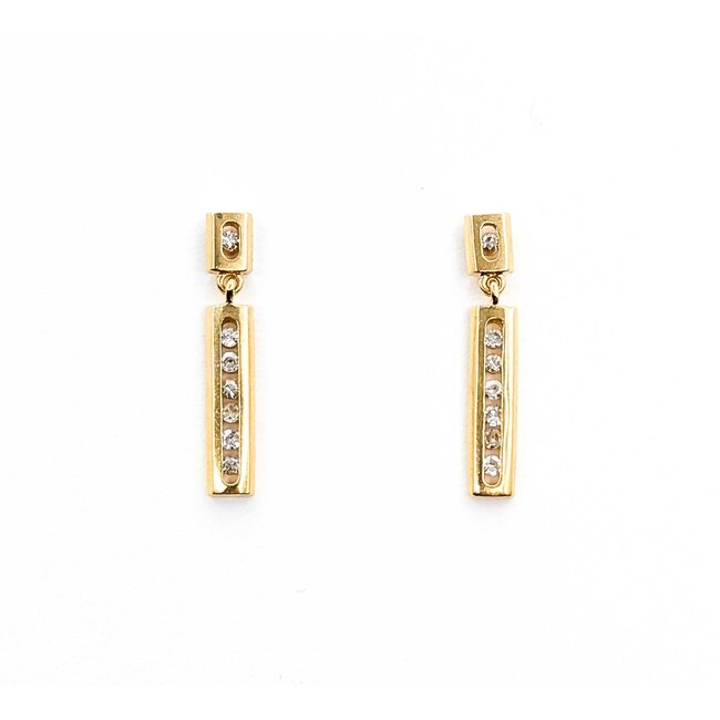 Earrings Dangle Bar .15ctw Single Cut Diamonds 14ky 23x4mm 2.2g 225070118
