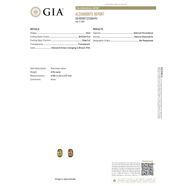 Ring 3-Stone .10ctw Baguette Diamonds .94ct Alexandrite GIA: 2233584992 14kw 2mm Sz8 4.2g 125060099