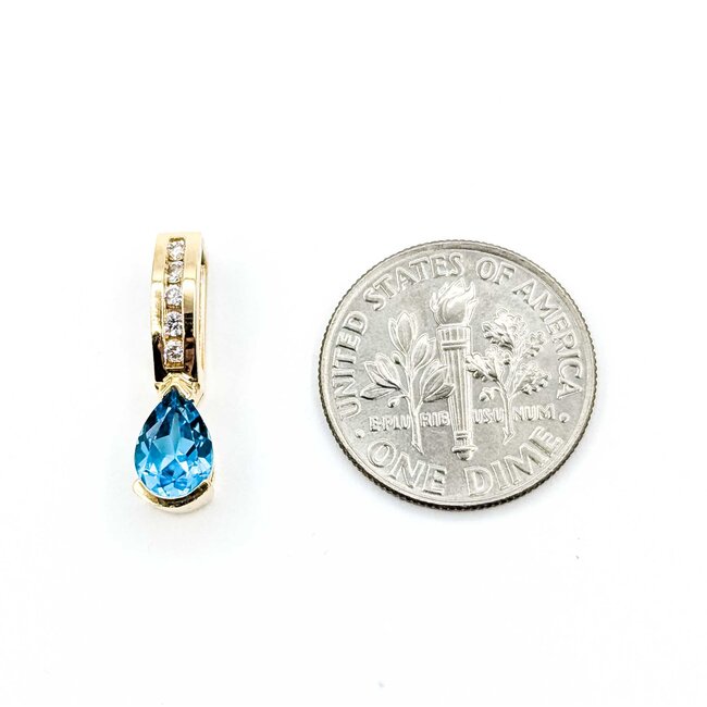 Pendant Drop .05ctw Round Diamonds .85ct Topaz 14ky 18.5x5mm 1.4g 225070119