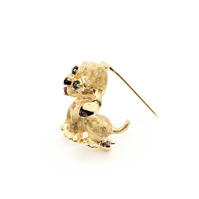 Brooch Puppy Ruby/Sapphire/Black Onyx 14ky 21.5x21.5mm 5.7g 225070129