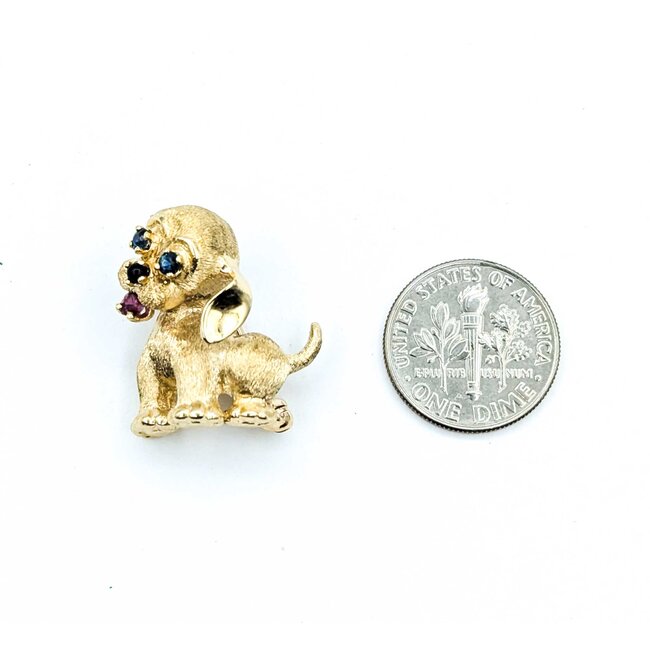 Brooch Puppy Ruby/Sapphire/Black Onyx 14ky 21.5x21.5mm 5.7g 225070129