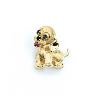 Brooch Puppy Ruby/Sapphire/Black Onyx 14ky 21.5x21.5mm 5.7g 225070129