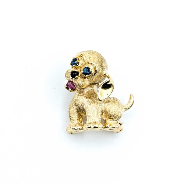 Brooch Puppy Ruby/Sapphire/Black Onyx 14ky 21.5x21.5mm 5.7g 225070129
