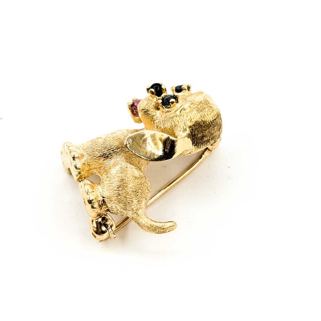 Brooch Puppy Ruby/Sapphire/Black Onyx 14ky 21.5x21.5mm 5.7g 225070129