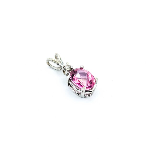 Pendant Drop .03ct Round Diamond 2.0ct Pink Topaz 10kw 19x7mm 1.4g 225070122