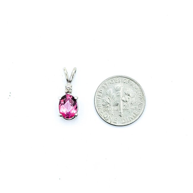Pendant Drop .03ct Round Diamond 2.0ct Pink Topaz 10kw 19x7mm 1.4g 225070122