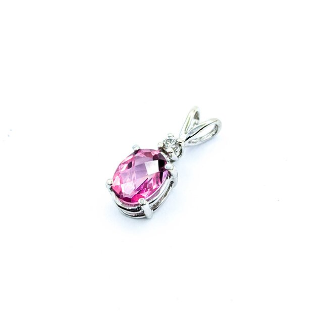 Pendant Drop .03ct Round Diamond 2.0ct Pink Topaz 10kw 19x7mm 1.4g 225070122