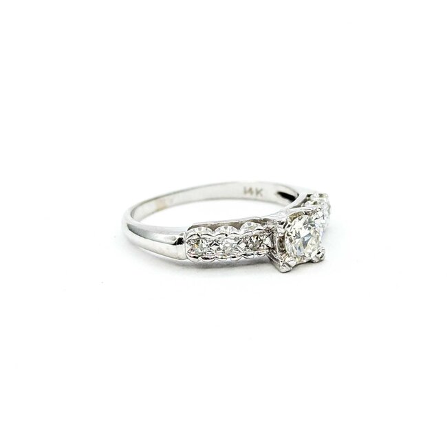Ring Mid Century .38ct Round Diamond .12ctw Diamonds 14kw Sz8 3.3g 225080010