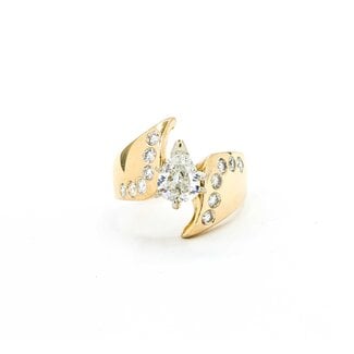 Ring Burnished .77ct Pear Diamond .42ctw Diamonds 14ky Sz5 5.8g 225080009