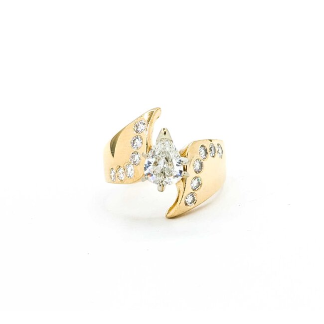 Ring Burnished .77ct Pear Diamond .42ctw Diamonds 14ky Sz5 5.8g 225080009