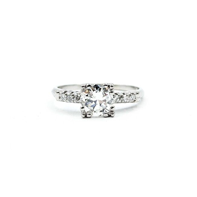 Ring Mid Century 1.04ct Round Diamond .12ctw Diamonds Platinum Sz8 3.5g 225080007