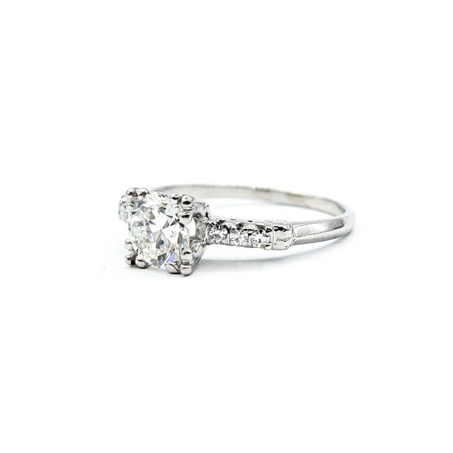 Ring Mid Century 1.04ct Round Diamond .12ctw Diamonds Platinum Sz8 3.5g 225080007