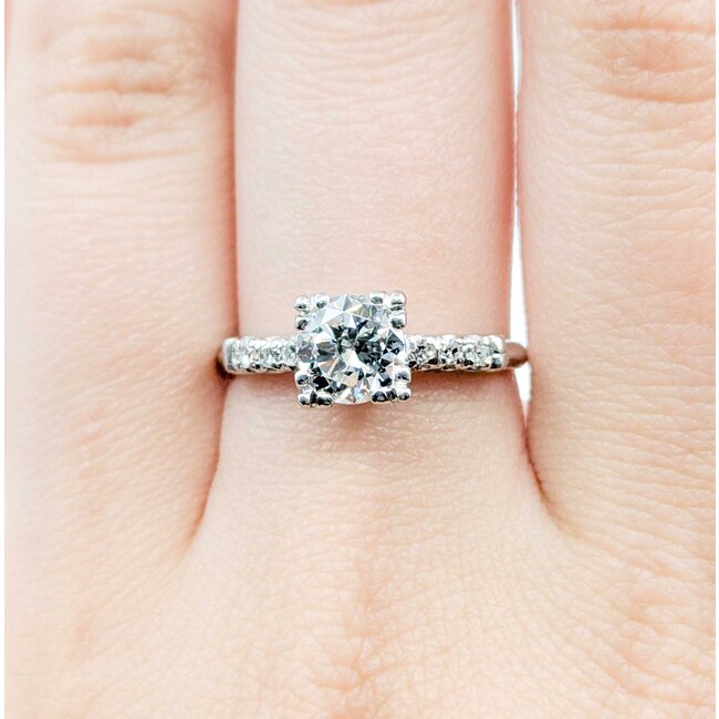 Ring Mid Century 1.04ct Round Diamond .12ctw Diamonds Platinum Sz8 3.5g 225080007