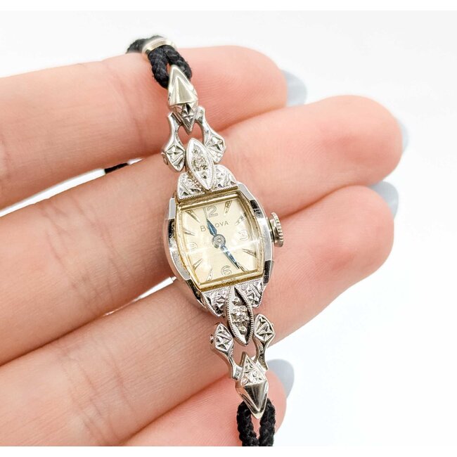 Watch Bulova Wind Up Wristwatch .03ctw Single Cut Diamonds 14kw 7.3g 225070139