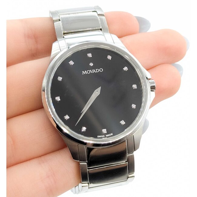 Watch Movado Faceto 1/20ctw Diamond Dial 39mm Stainless Steel 7" Watch Only 125076002
