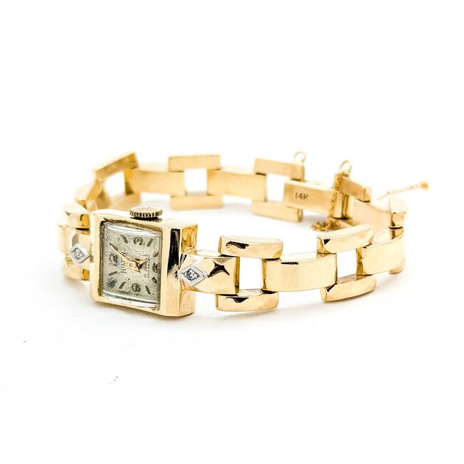 Watch Hilton Wind Up Wristwatch .02ctw Single Cut Diamonds 14ky 6.5" 20.8g 225070137