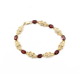 Bracelet Vintage Style .03ctw Round Diamonds 6.40ctw Garnet 10ky 7" 7.5g 225070133