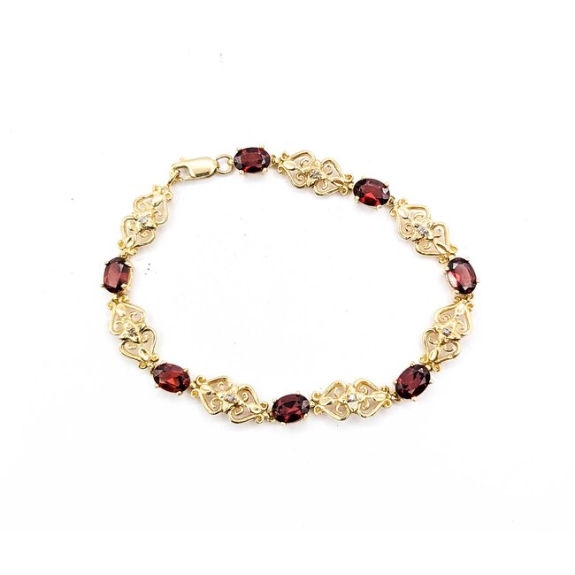 Bracelet Vintage Style .03ctw Round Diamonds 6.40ctw Garnet 10ky 7" 7.5g 225070133