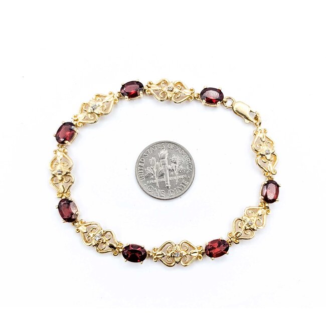 Bracelet Vintage Style .03ctw Round Diamonds 6.40ctw Garnet 10ky 7" 7.5g 225070133
