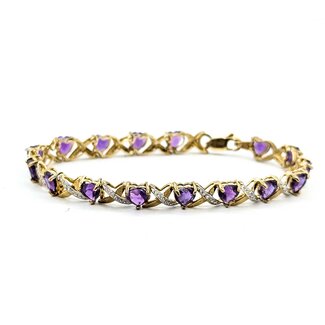 Bracelet Hearts .04ctw Round Diamonds 4.00ctw Amethyst 10ky 7" 8.2g 225070132