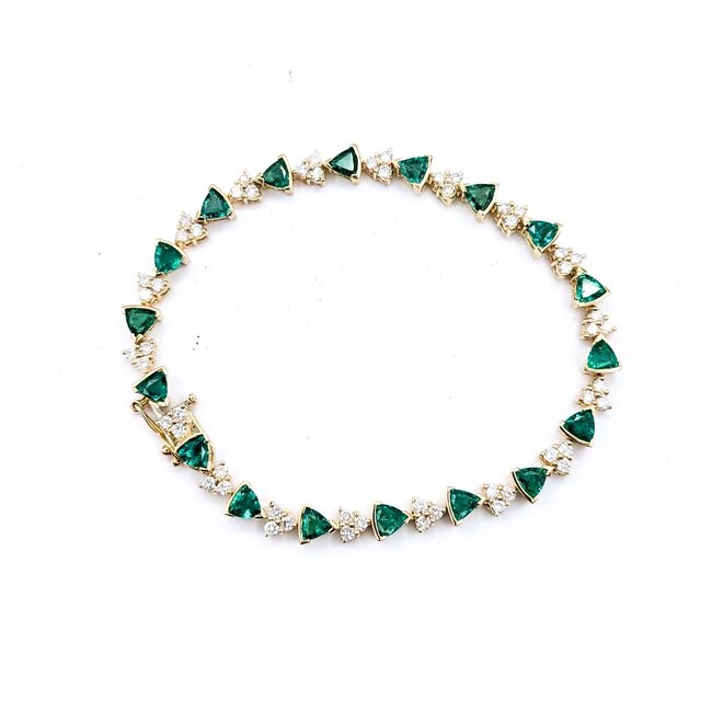 Bracelet Link 1.52ctw Round Diamonds 3.60ctw Emerald 14ky 7.75" 12.4g 225070130
