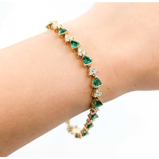 Bracelet Link 1.52ctw Round Diamonds 3.60ctw Emerald 14ky 7.75" 12.4g 225070130