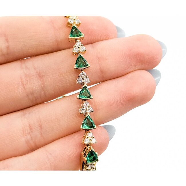 Bracelet Link 1.52ctw Round Diamonds 3.60ctw Emerald 14ky 7.75" 12.4g 225070130