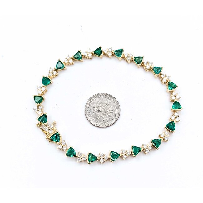 Bracelet Link 1.52ctw Round Diamonds 3.60ctw Emerald 14ky 7.75" 12.4g 225070130