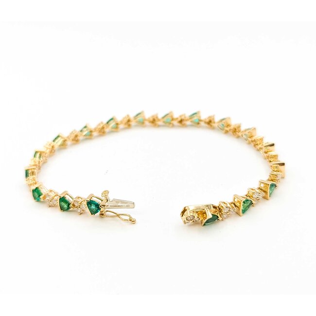 Bracelet Link 1.52ctw Round Diamonds 3.60ctw Emerald 14ky 7.75" 12.4g 225070130