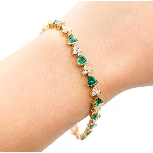 Bracelet Link 1.52ctw Round Diamonds 3.60ctw Emerald 14ky 7.75" 12.4g 225070130