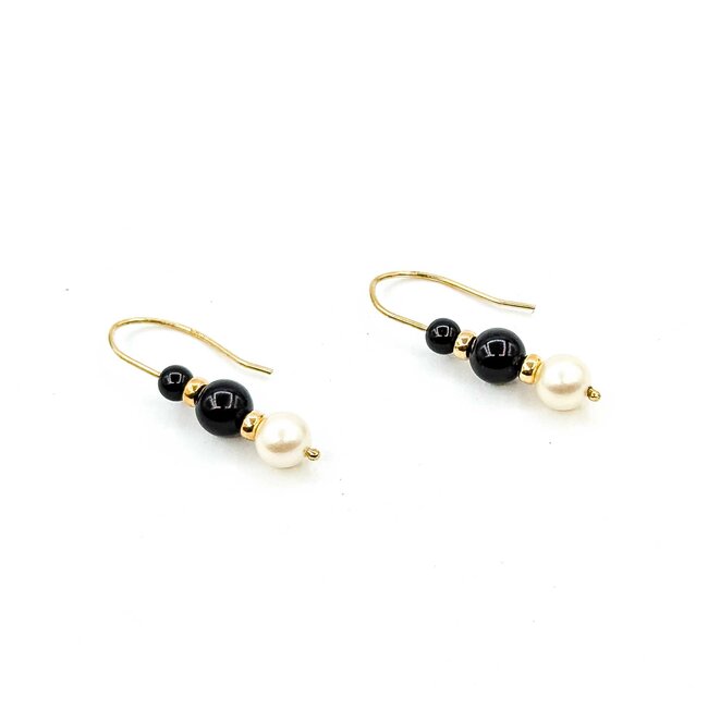 Earrings Dangle Pearl Onyx 14ky 29x5.5mm 1.9g 225070145