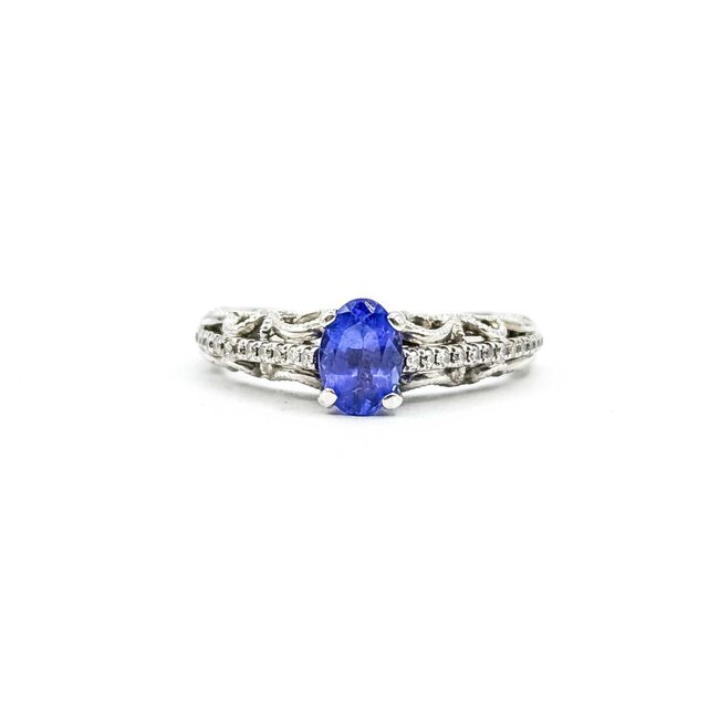 Ring Vintage Style .15ctw Round Diamonds .80ct Tanzanite 14kw Sz7.25 3.5g 225070142