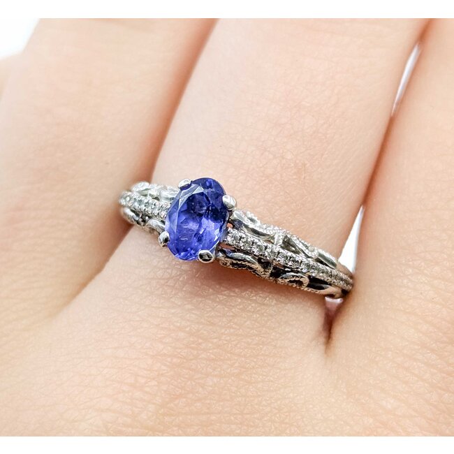 Ring Vintage Style .15ctw Round Diamonds .80ct Tanzanite 14kw Sz7.25 3.5g 225070142