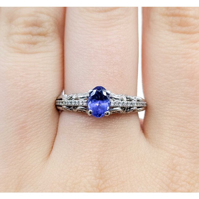 Ring Vintage Style .15ctw Round Diamonds .80ct Tanzanite 14kw Sz7.25 3.5g 225070142