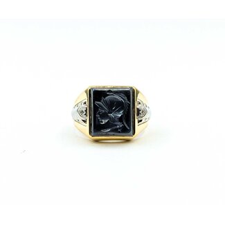 Ring Carved Soldier .01ctw Single Cut Diamonds Hematite 10ky 16mm Sz10 8.2g 225070080
