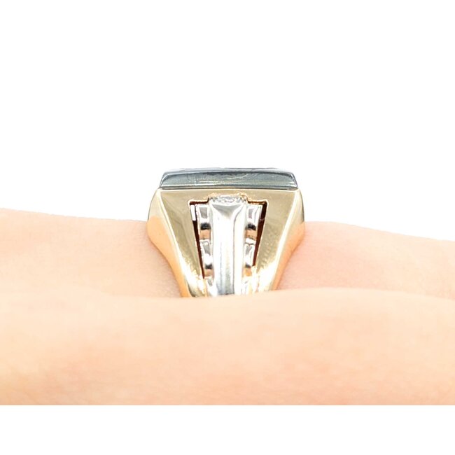 Ring Carved Soldier .01ctw Single Cut Diamonds Hematite 10ky 16mm Sz10 8.2g 225070080