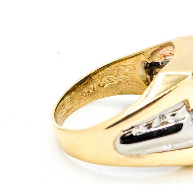 Ring Carved Soldier .01ctw Single Cut Diamonds Hematite 10ky 16mm Sz10 8.2g 225070080