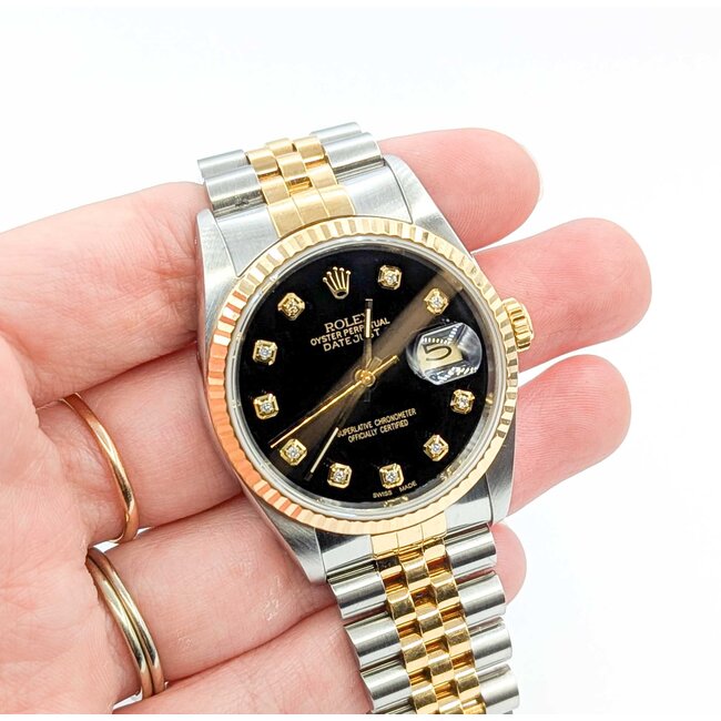 Watch Rolex Oyster Perpetual Datejust 16233 Yr 1989 AM Diamond Dial 36mm Stainless Steel & 18kt Yellow Gold 7.5" Box & Card 125076004